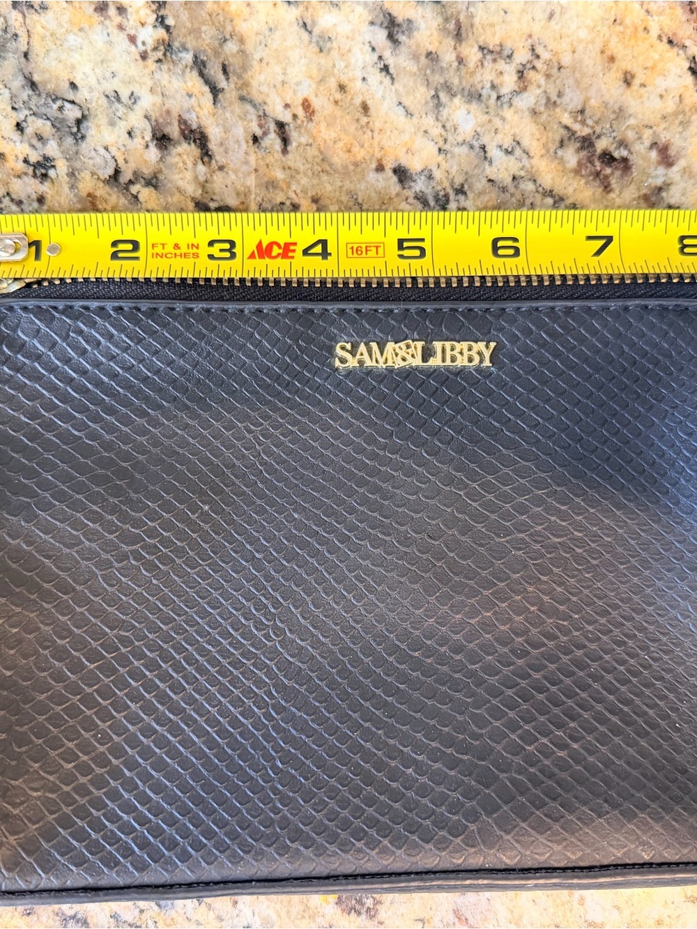 Sam & Libby Black Textured Men's Pouch with Gold Logo